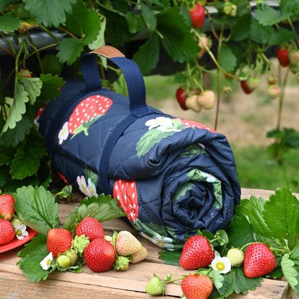 Strawberries & Cream Extra-Large Family Sized Quilted Picnic Blanket with Carry Handle image 1 of 4