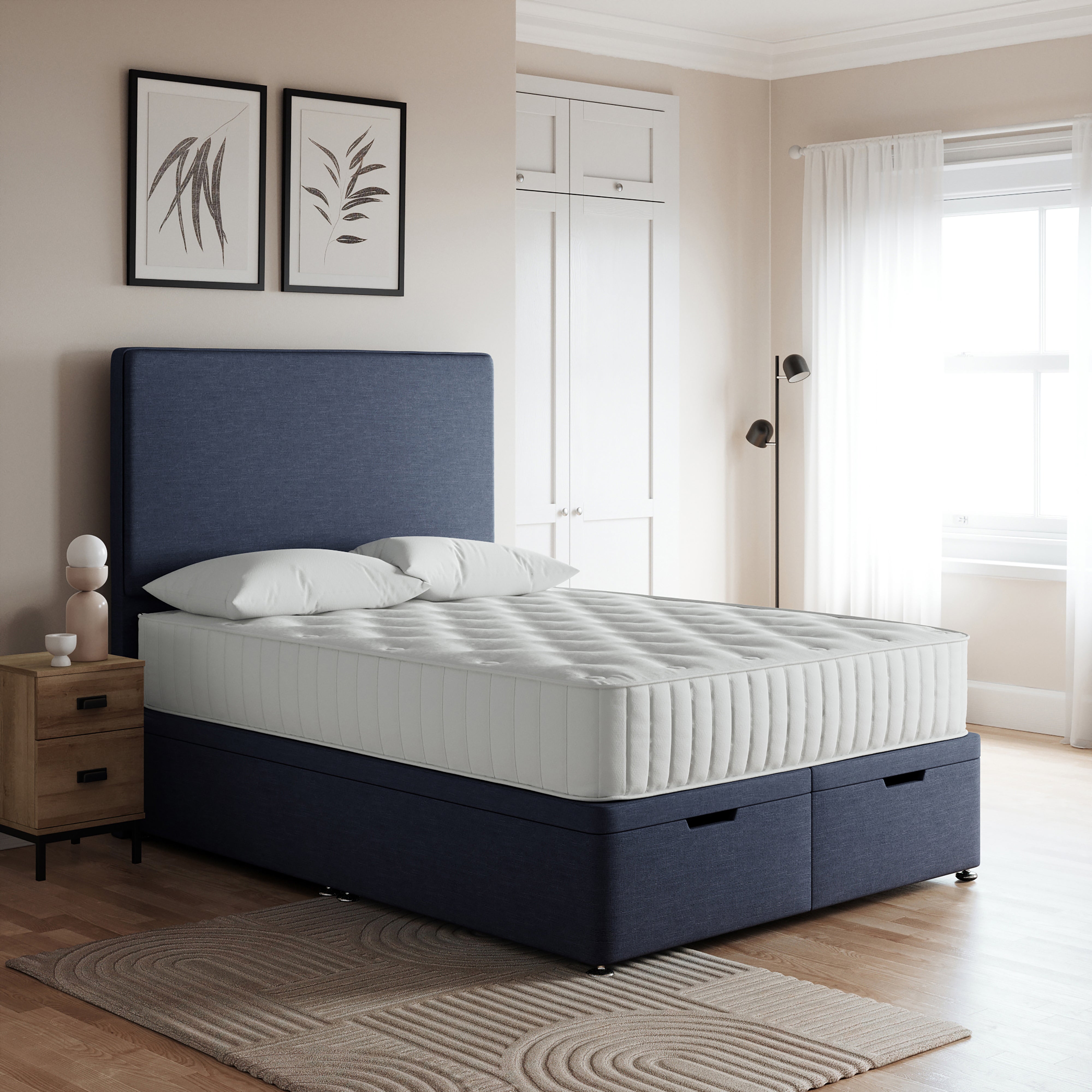 Luxury End Ottoman Base Linen Navy