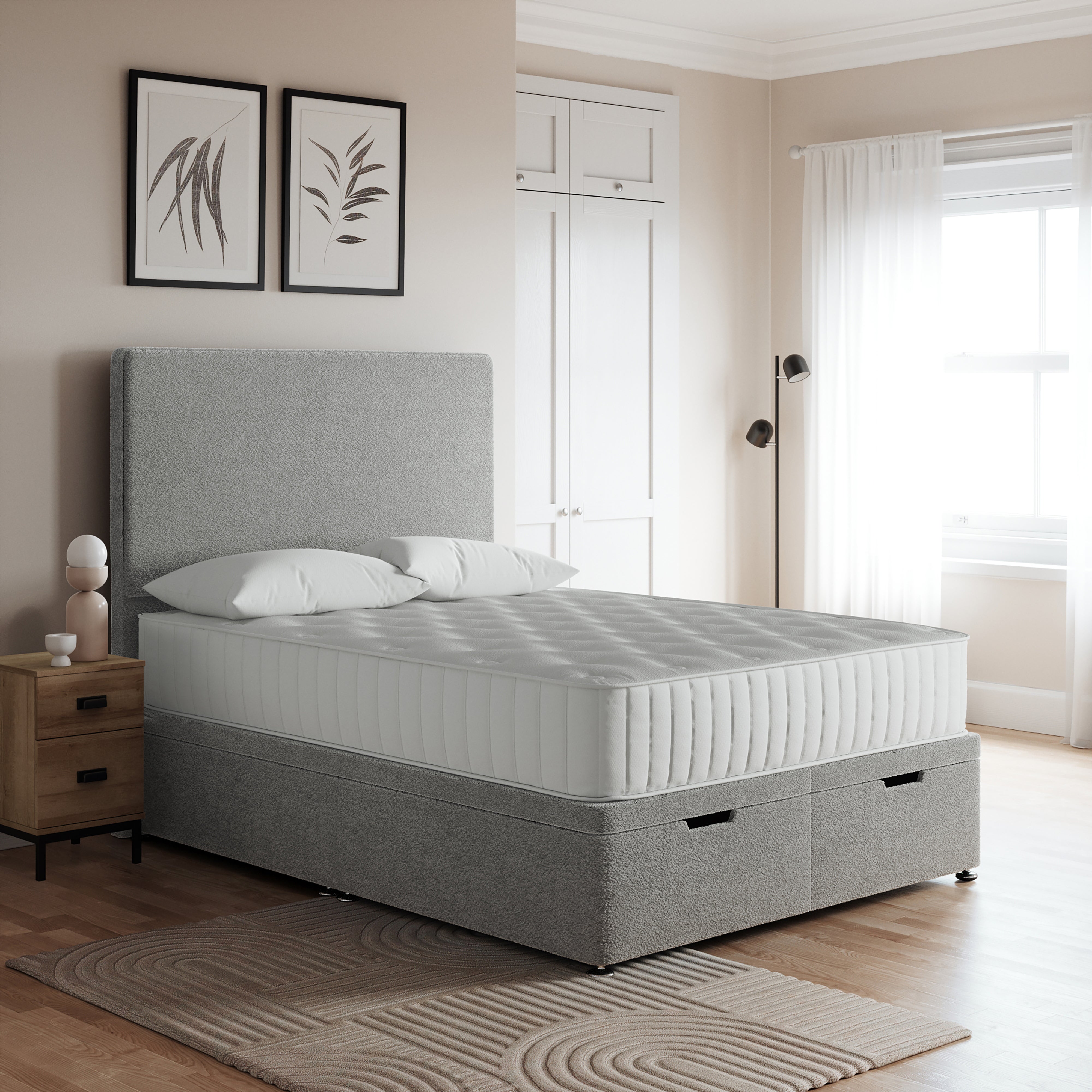 Luxury End Of Bed Ottoman Bed Frame Teddy Fabric Grey