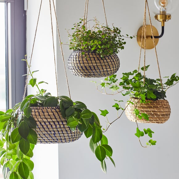 Set Of 2 Seagrass Hanging Plant Pots