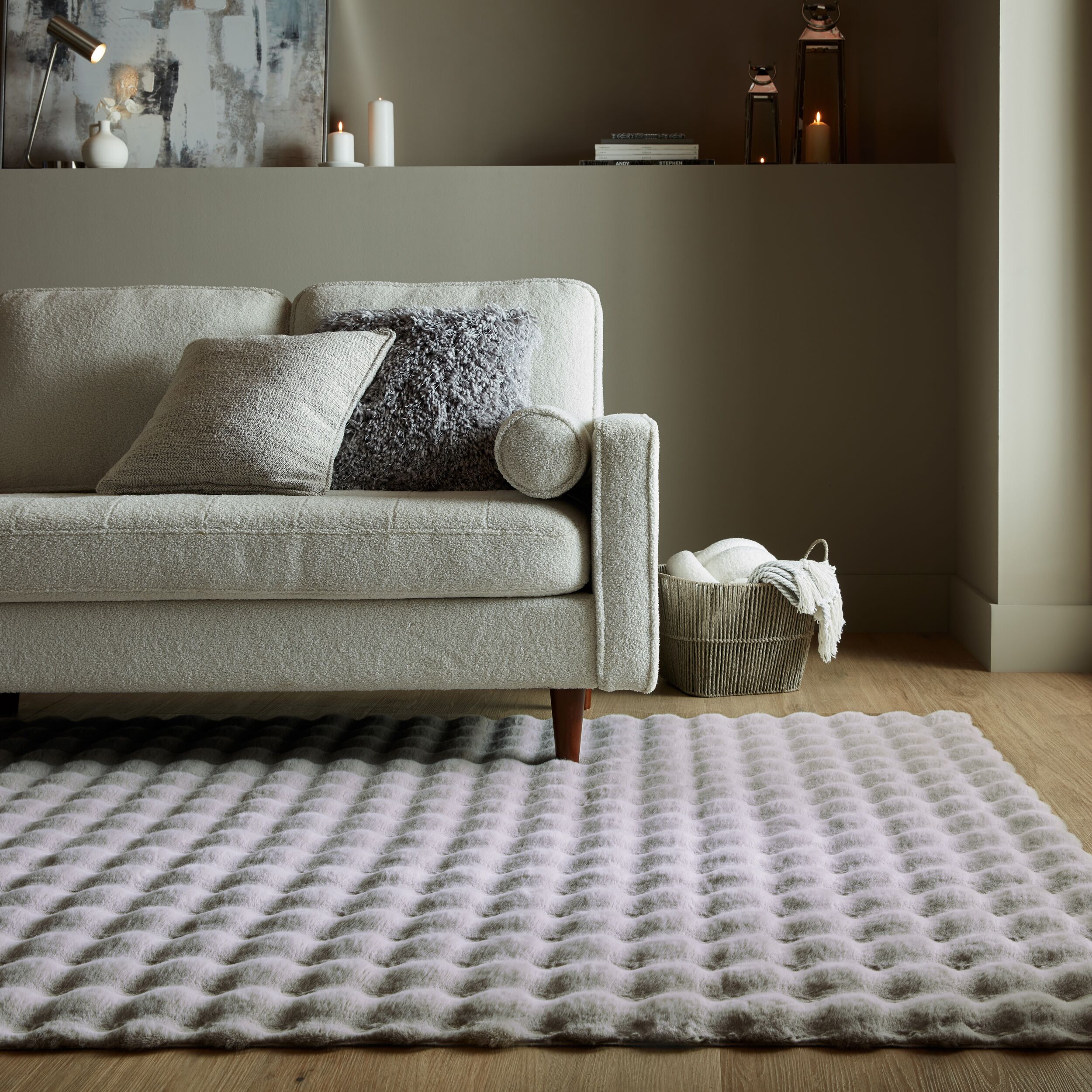 Bubble Washable Faux Fur Rug Grey