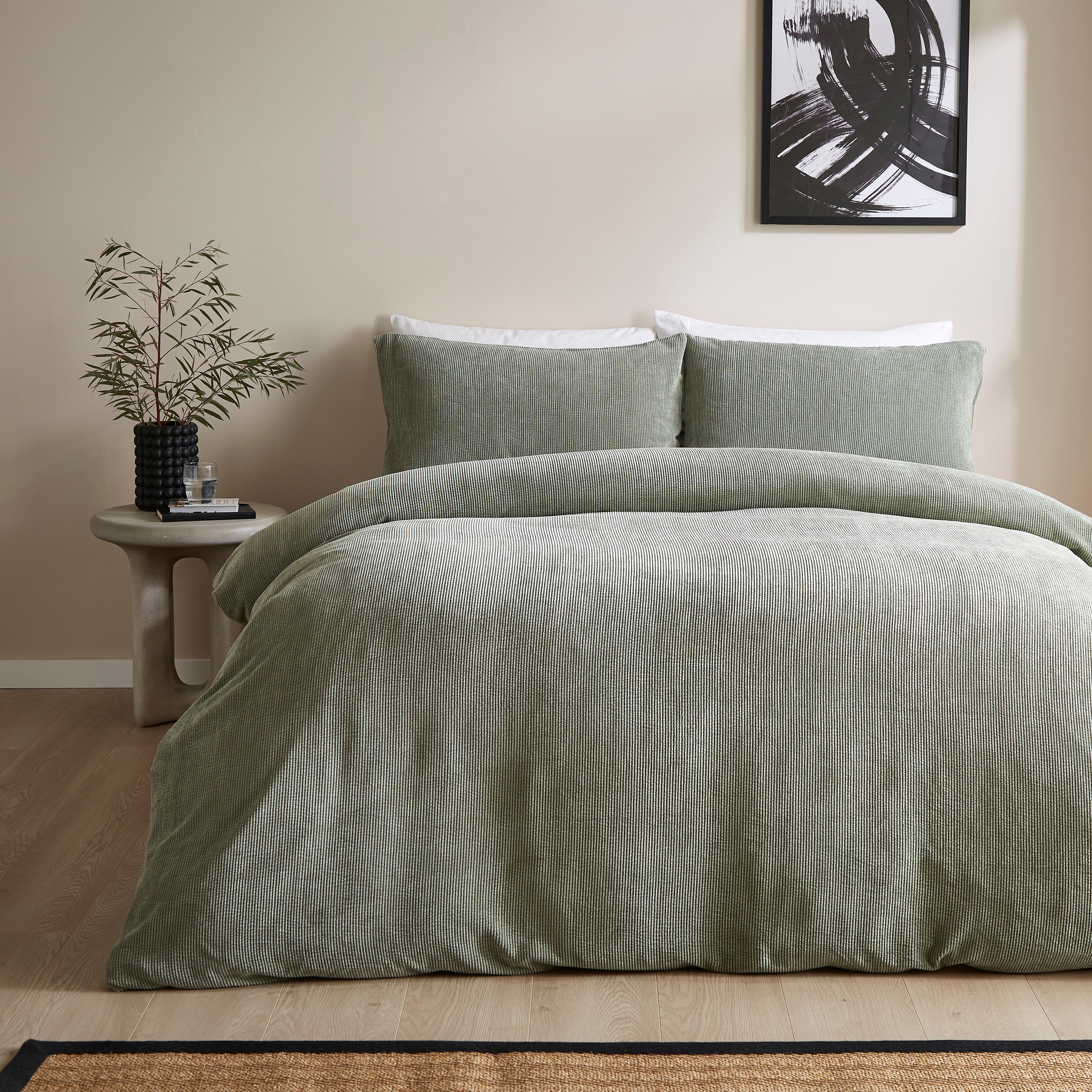 Felix Corduroy Duvet Cover And Pillowcase Set Olive Green