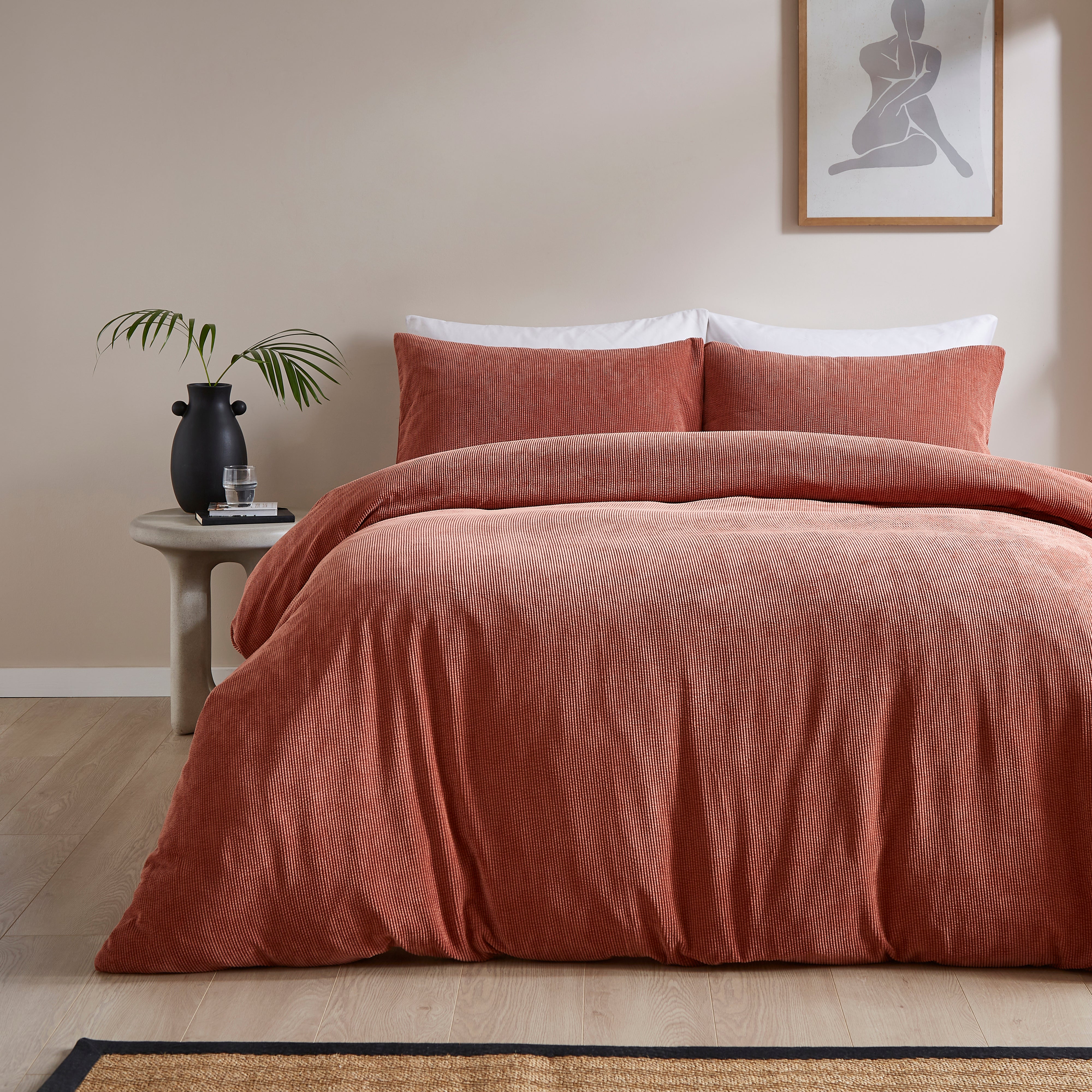 Felix Corduroy Duvet Cover And Pillowcase Set Terracotta