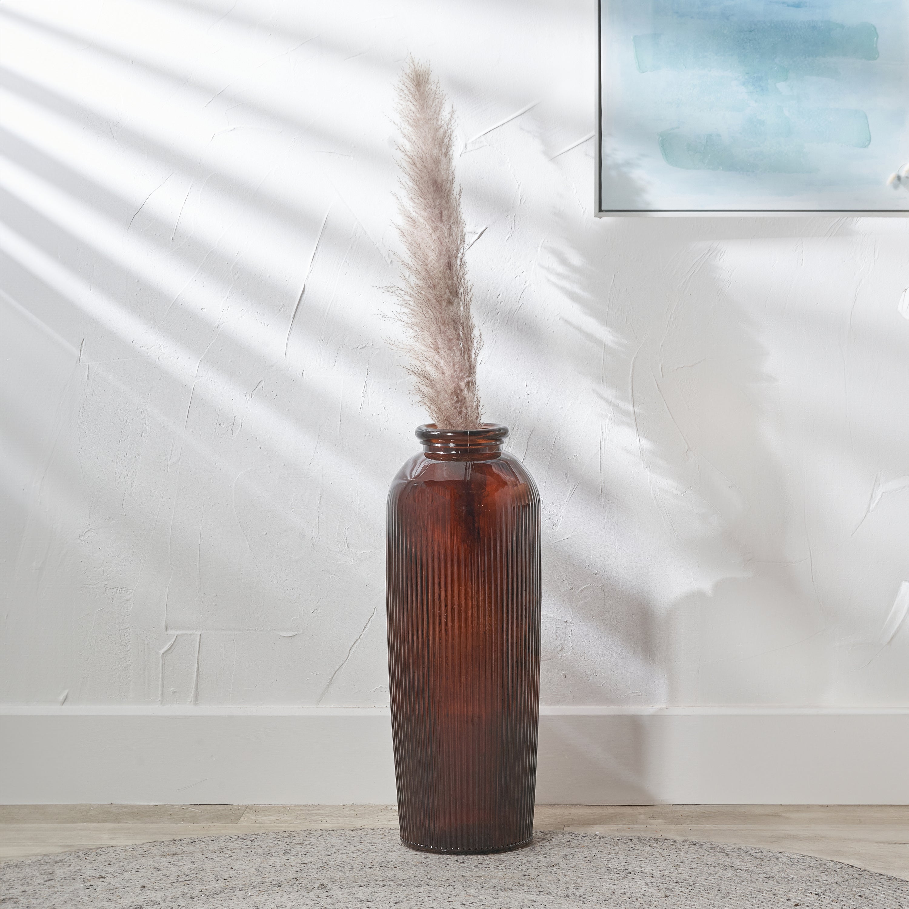 Tall Ribbed Recycled Glass Vase Pecan Brown