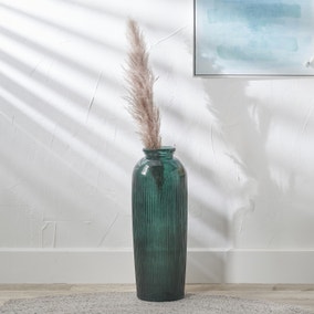 Tall Ribbed Recycled Glass Vase