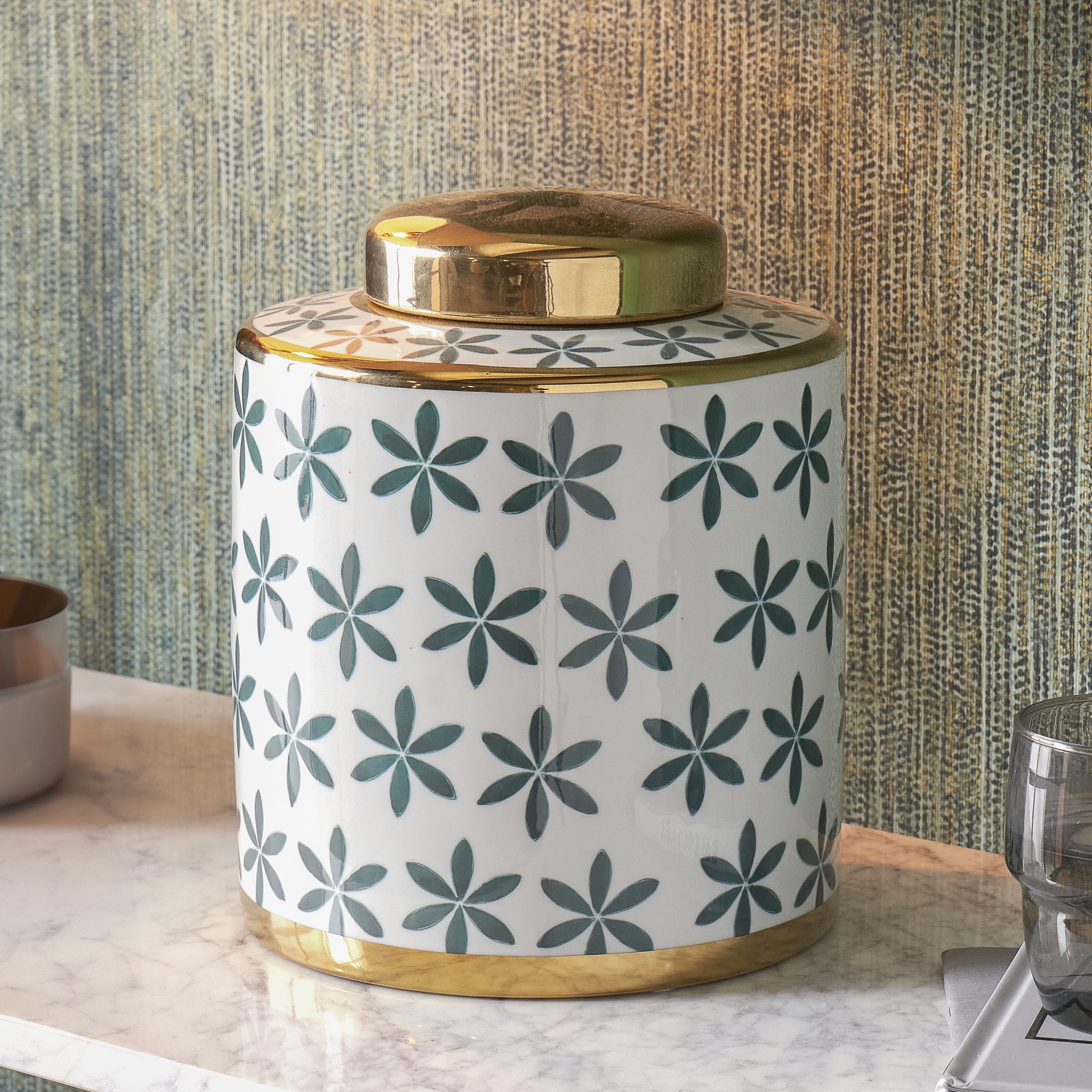 Thea Gold Leaf Ceramic Decorative Ginger Jar