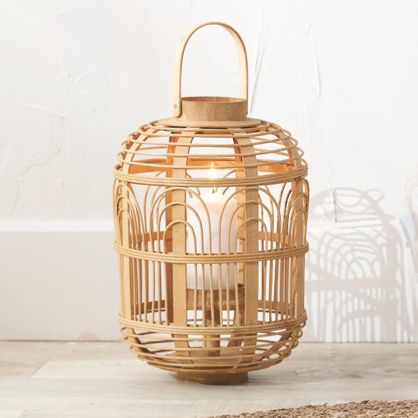 Natural Bamboo and Glass Lantern image 1 of 5