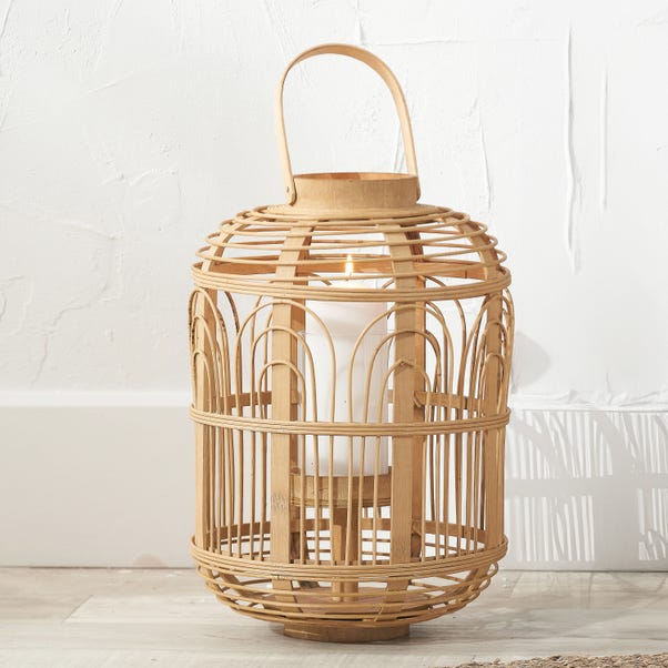 Large Natural Bamboo and Glass Lantern image 1 of 6