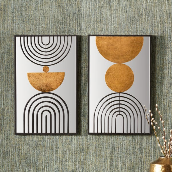 Set of 2 Art Deco Style Mirrored and Glass Wall Art image 1 of 5
