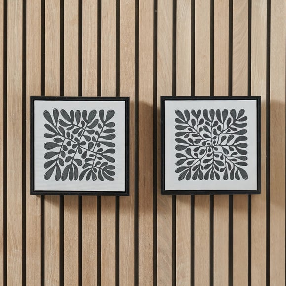 Photo of Set Of 2 Black Leaf Print Square Framed Canvases