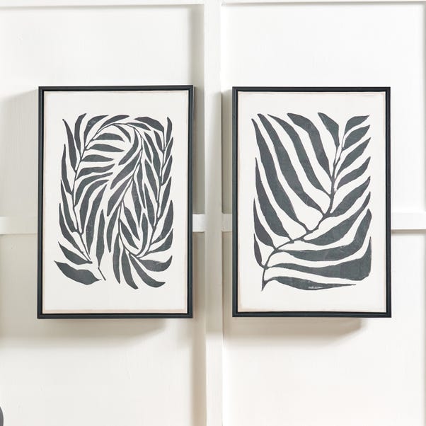 Set of 2 Black Leaf Print Framed Canvases image 1 of 6