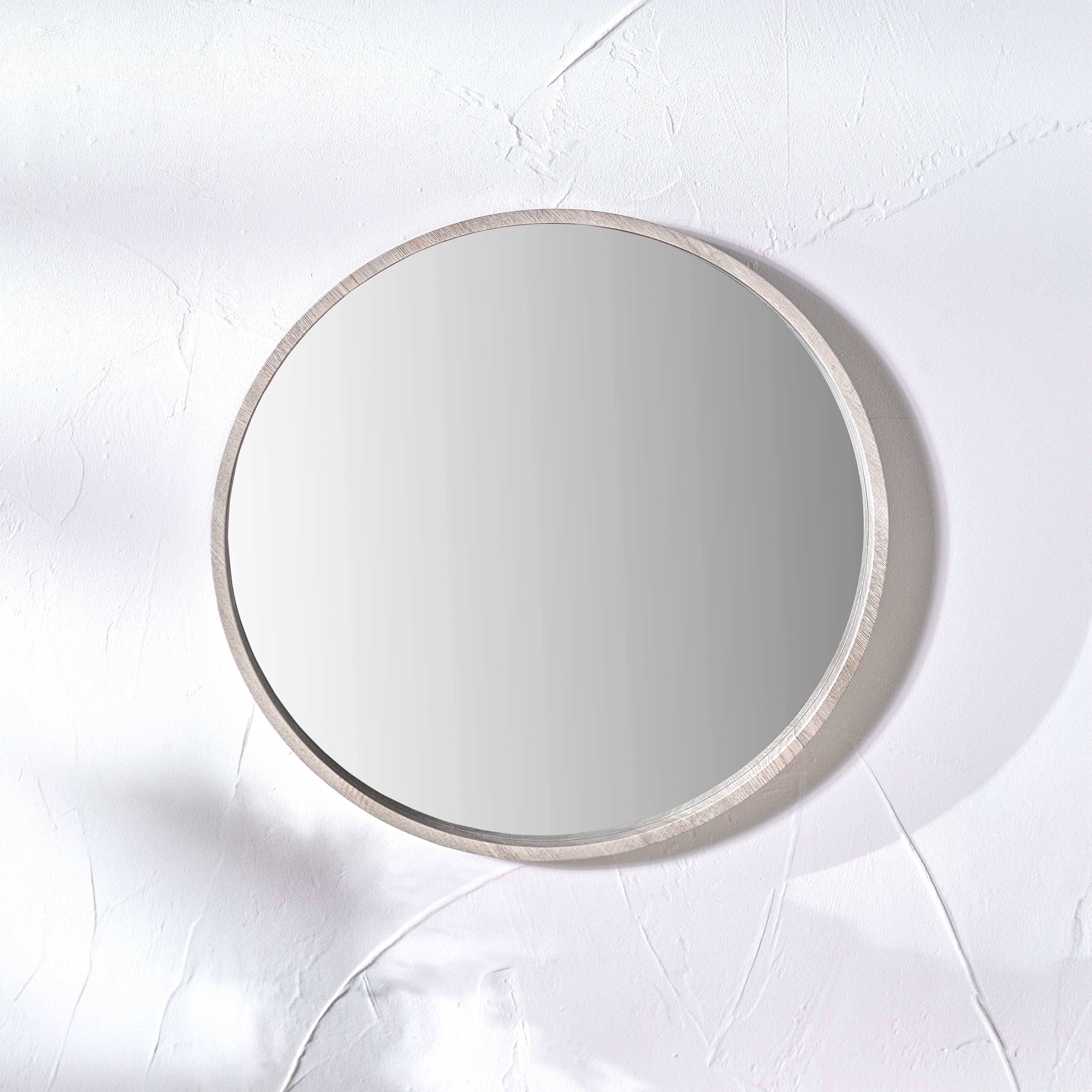 Wood Round Mirror Grey