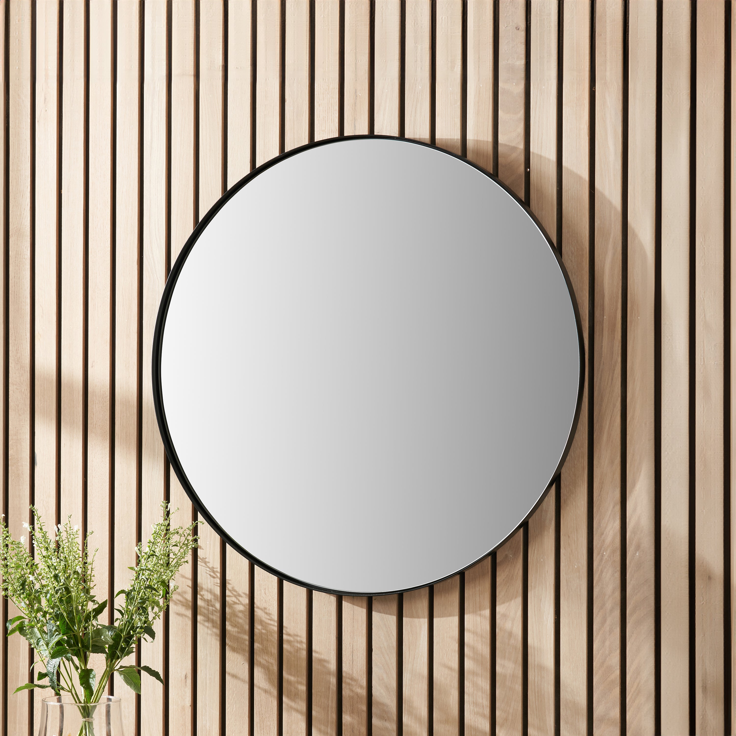 Slim Frame Round Wall Mirror Black