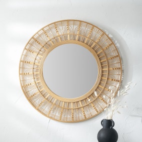 Bamboo Frame Round Wall Mirror