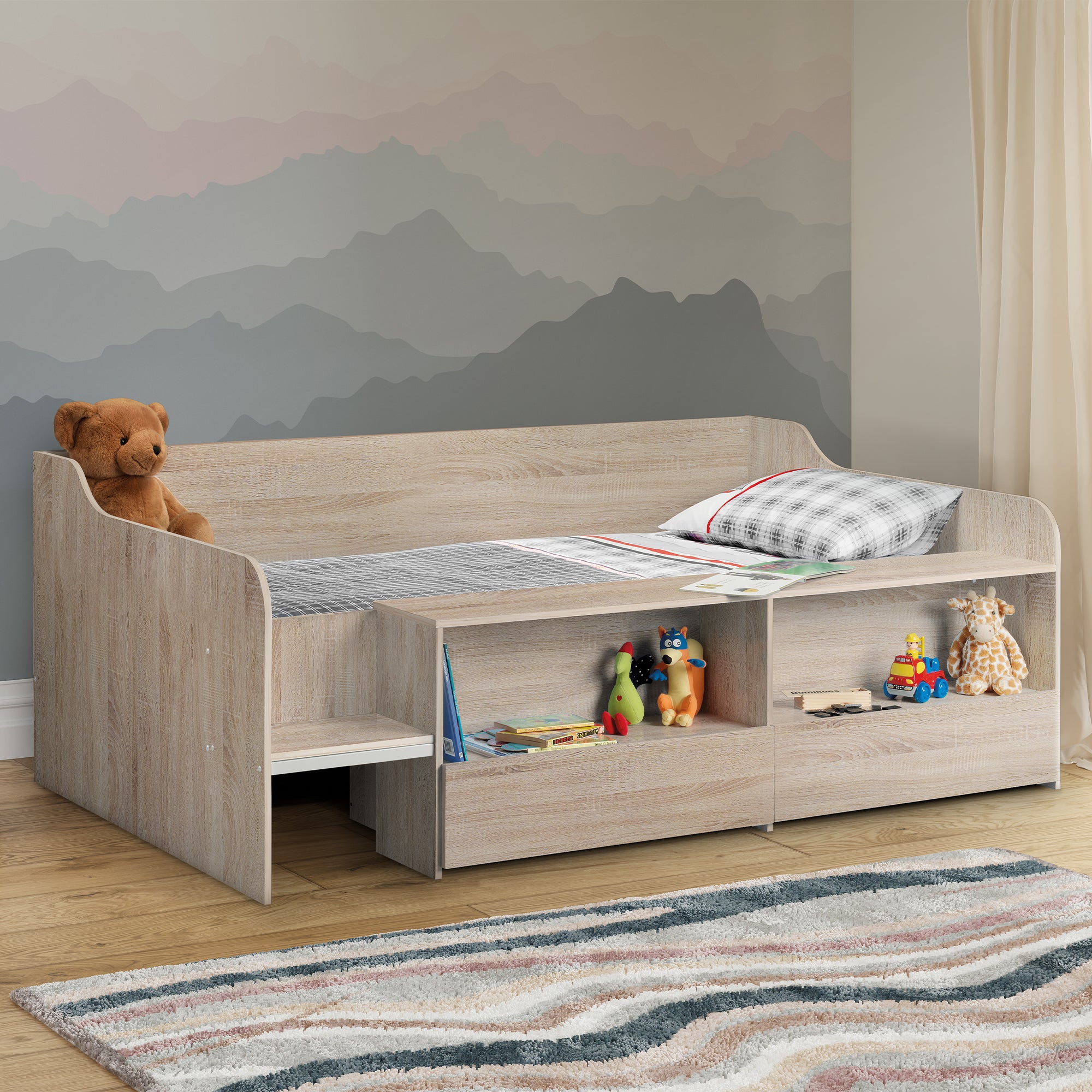 Stella Low Sleeper Childrens Bed With Shelving Brown