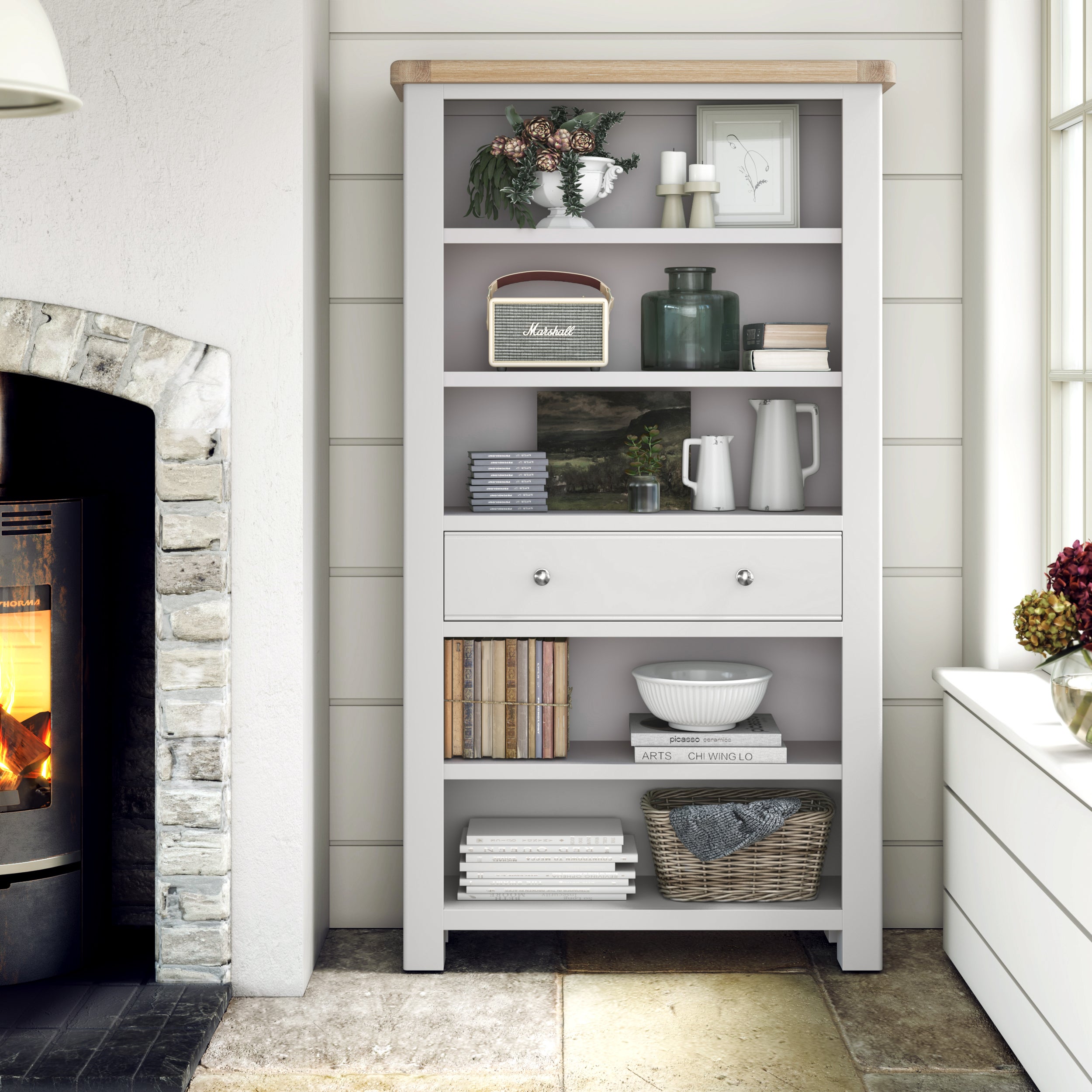 Salcombe Large Bookcase Stone Grey