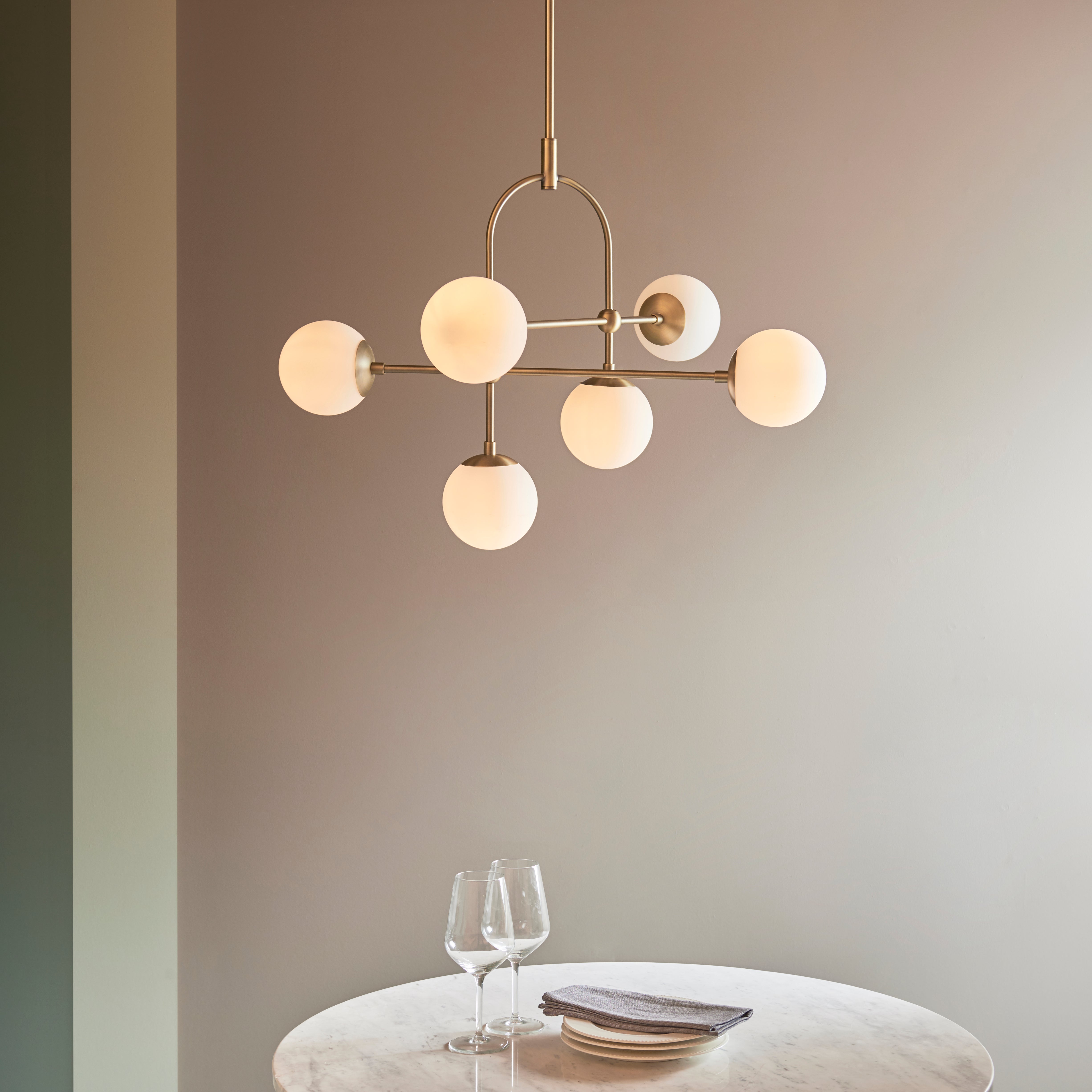 Vogue Newton 6 Light Semi Flush Ceiling Light Brass