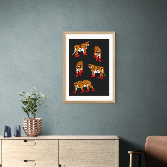 East End Prints - Tigers In Red Boots Print by Tartagain Orange thumbnail