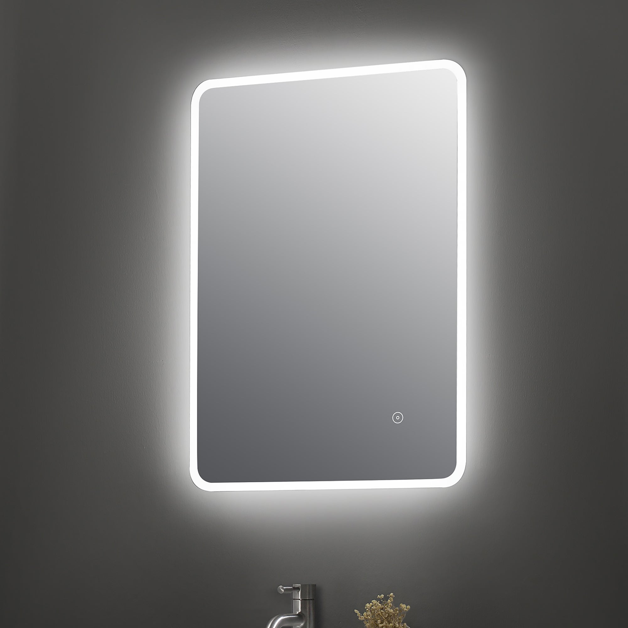 Ambient Rectangle Touch LED Curved Border Wall Mirror