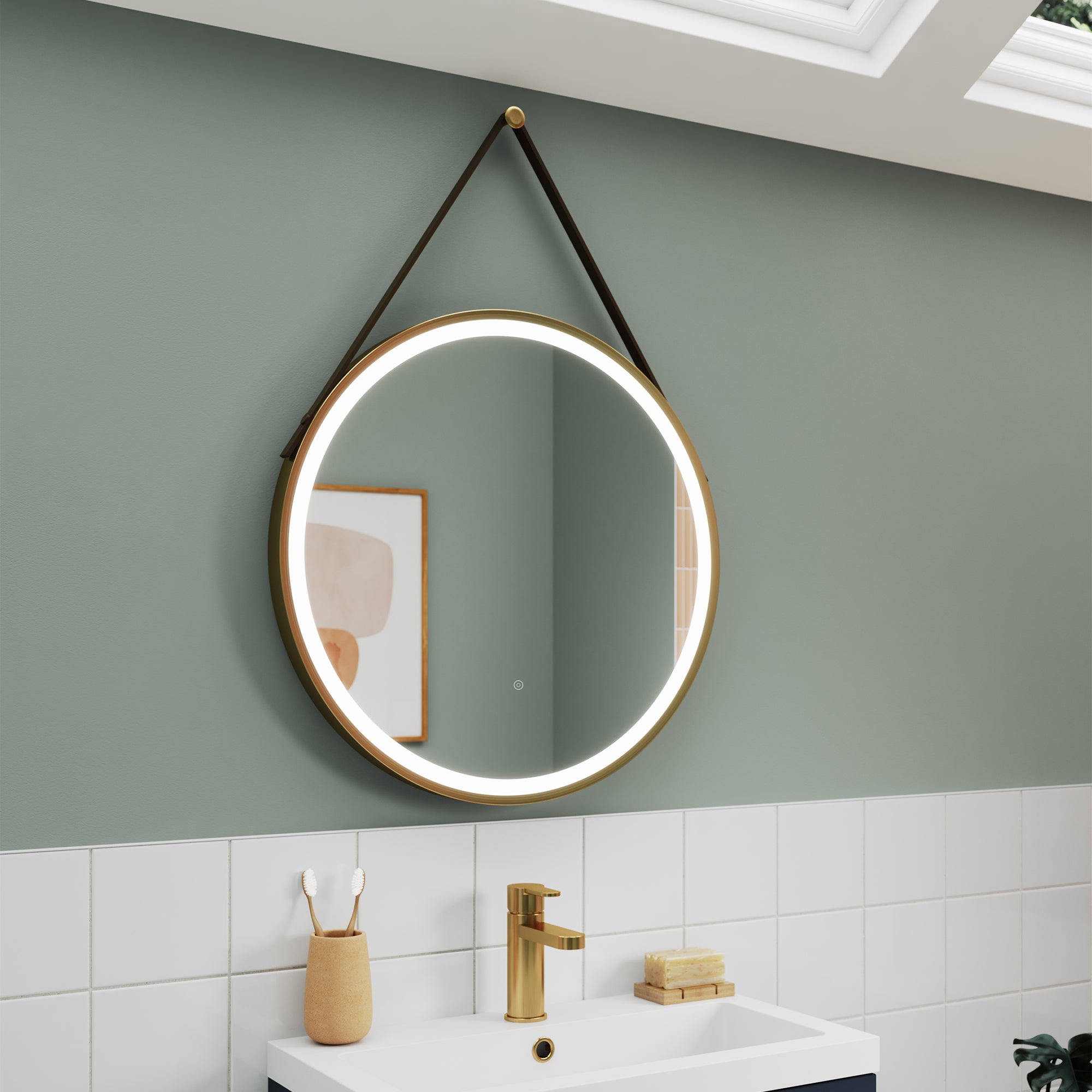 Led Round Illuminated Mirror Brass