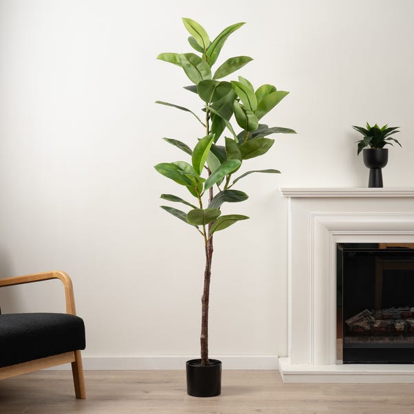 Artificial Real Touch Rubber Tree in Black Plastic Plant Pot image 1 of 2