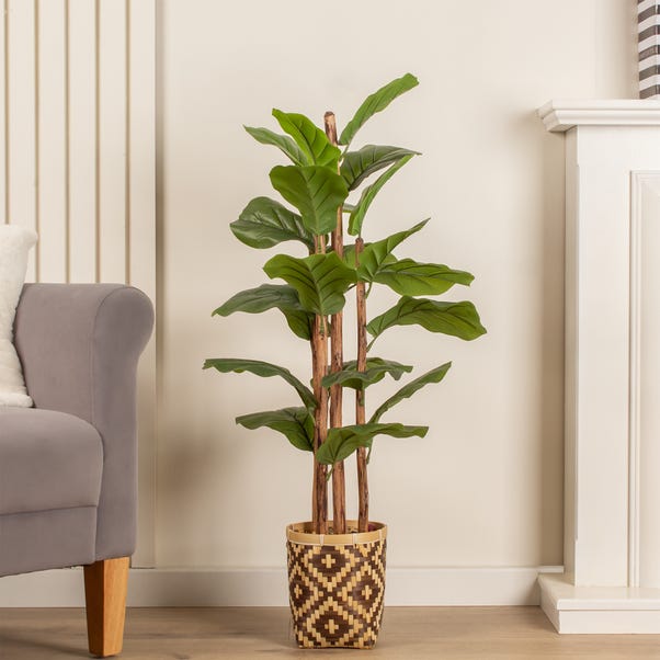 Artificial Fiddle Leaf Fig in Bamboo Plant Pot image 1 of 4
