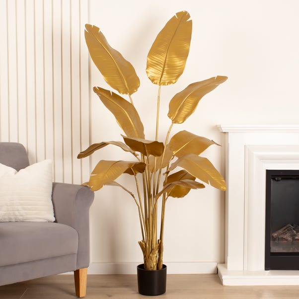 Artificial Gold Banana Palm Tree in Black Plastic Plant Pot image 1 of 4