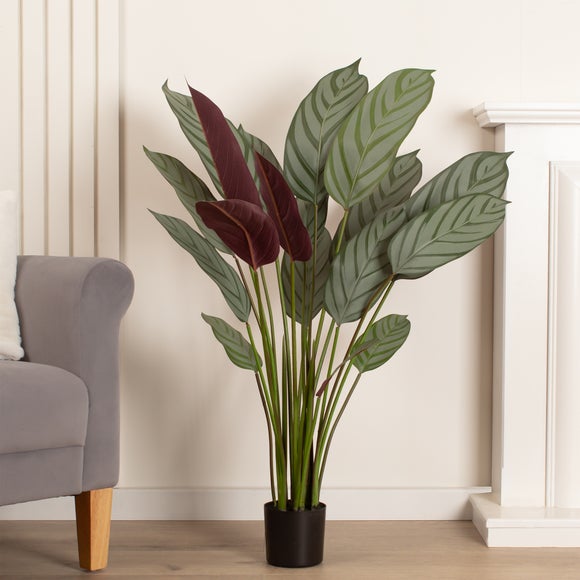 Click to view product details and reviews for Artificial Real Touch Prayer Plant In Black Plastic Plant Pot.