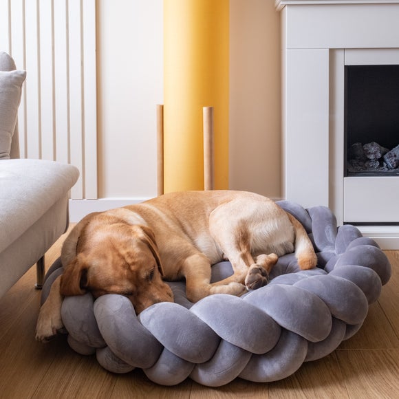 Grey Braided Velvet Pet Bed