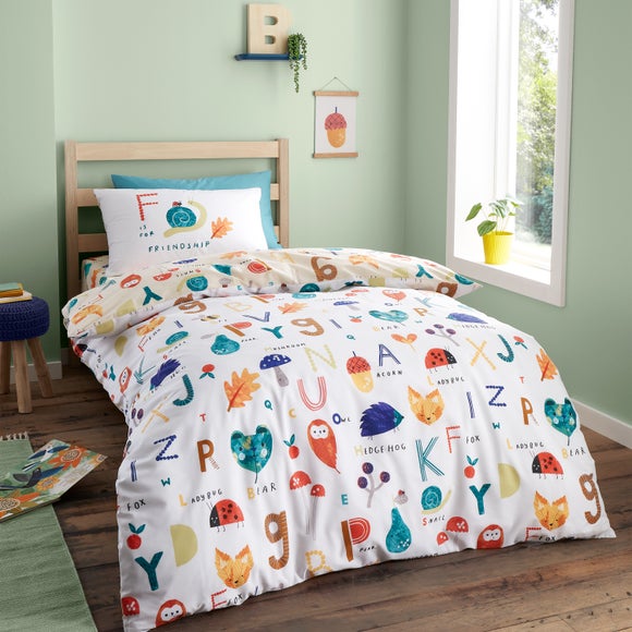 Rhs Woodland Alphabet Natural Reversible Duvet Cover And Pillowcase Set