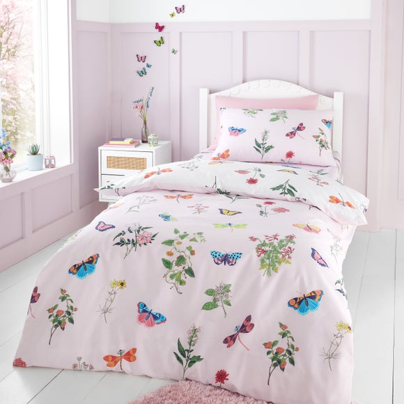 Rhs Butterfly Garden Pink Reversible Duvet Cover And Pillowcase Set