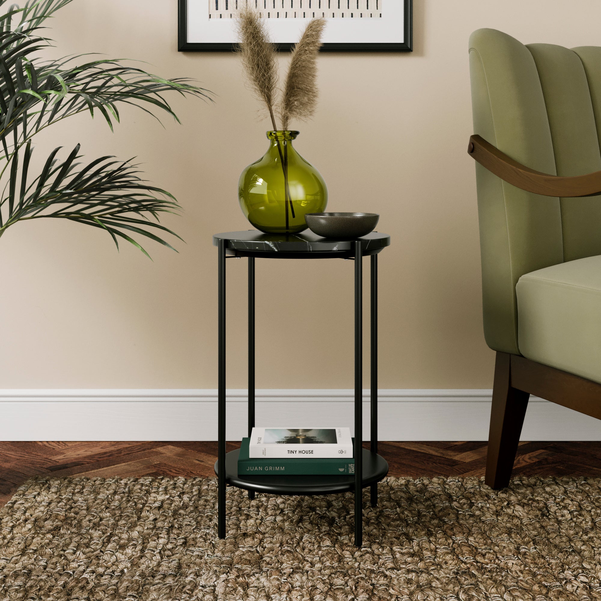 Santi Side Table Mango Wood And Marble Black