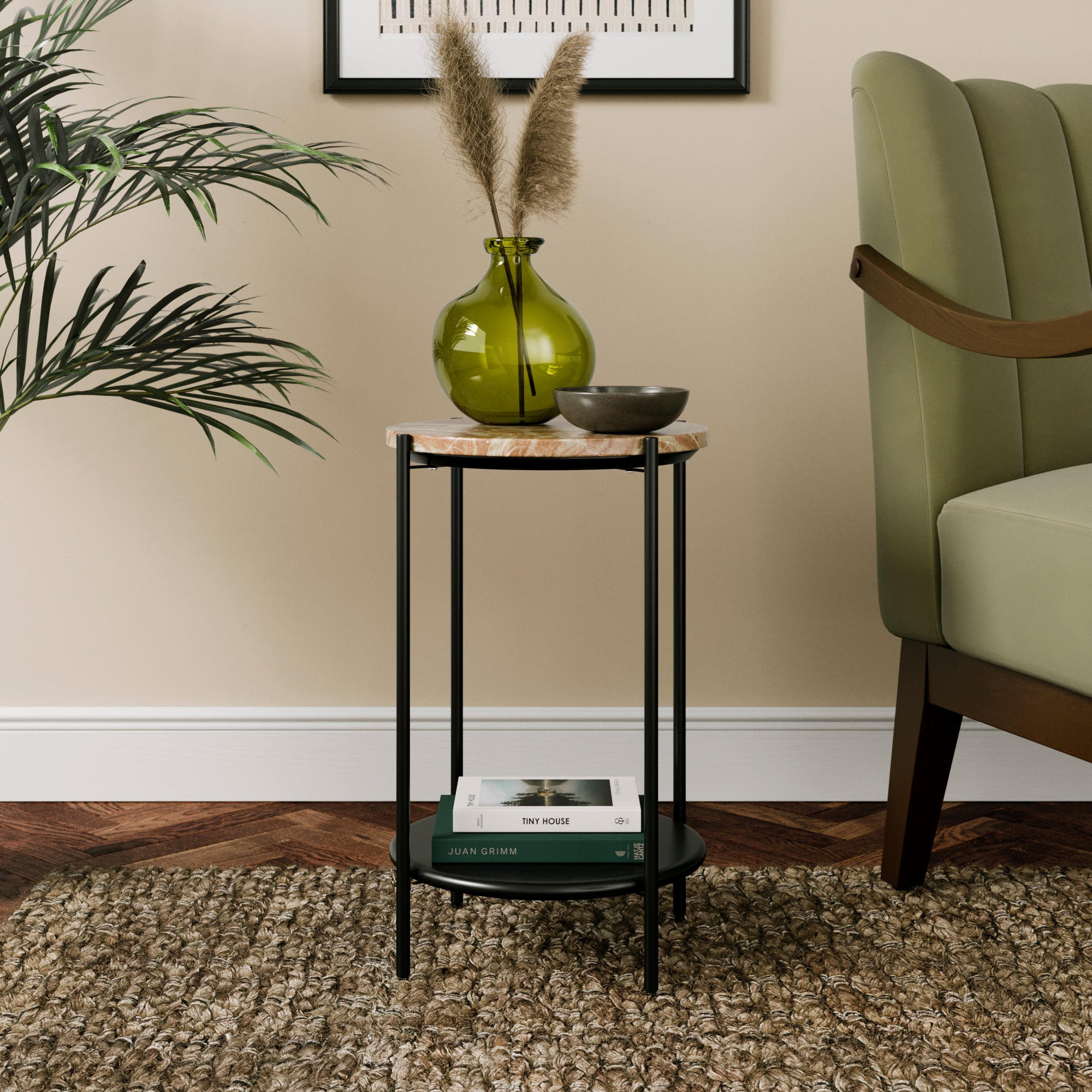 Santi Side Table Mango Wood And Marble Brown