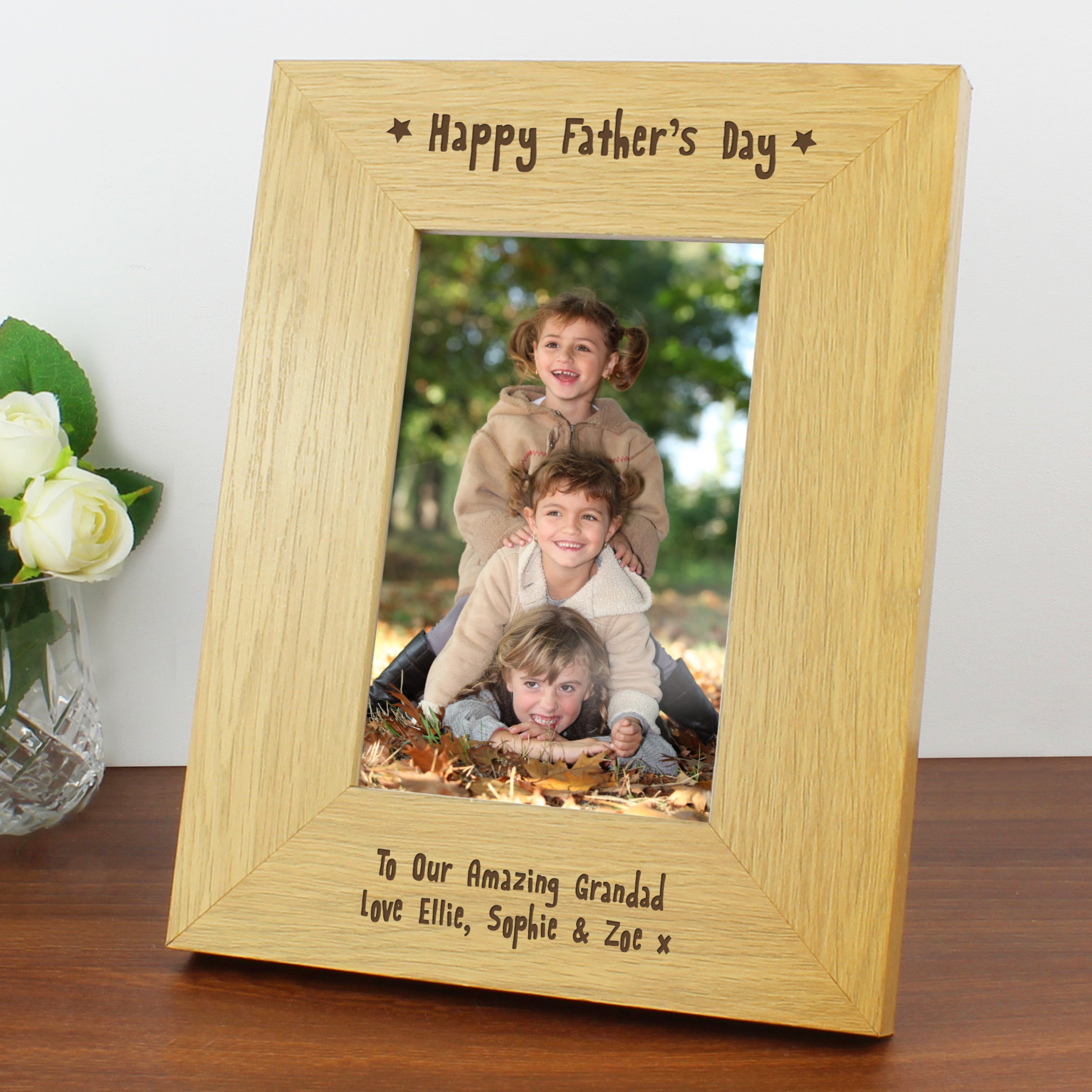 Personalised Happy Fathers Day Oak Finish Photo Frame