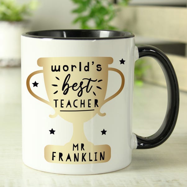 Personalised World's Best Teacher Trophy Black Handled Mug image 1 of 2