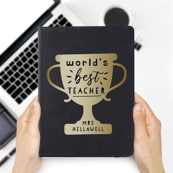 Personalised Worlds Best Teacher Trophy Black Hardback Notebook image 1 of 4