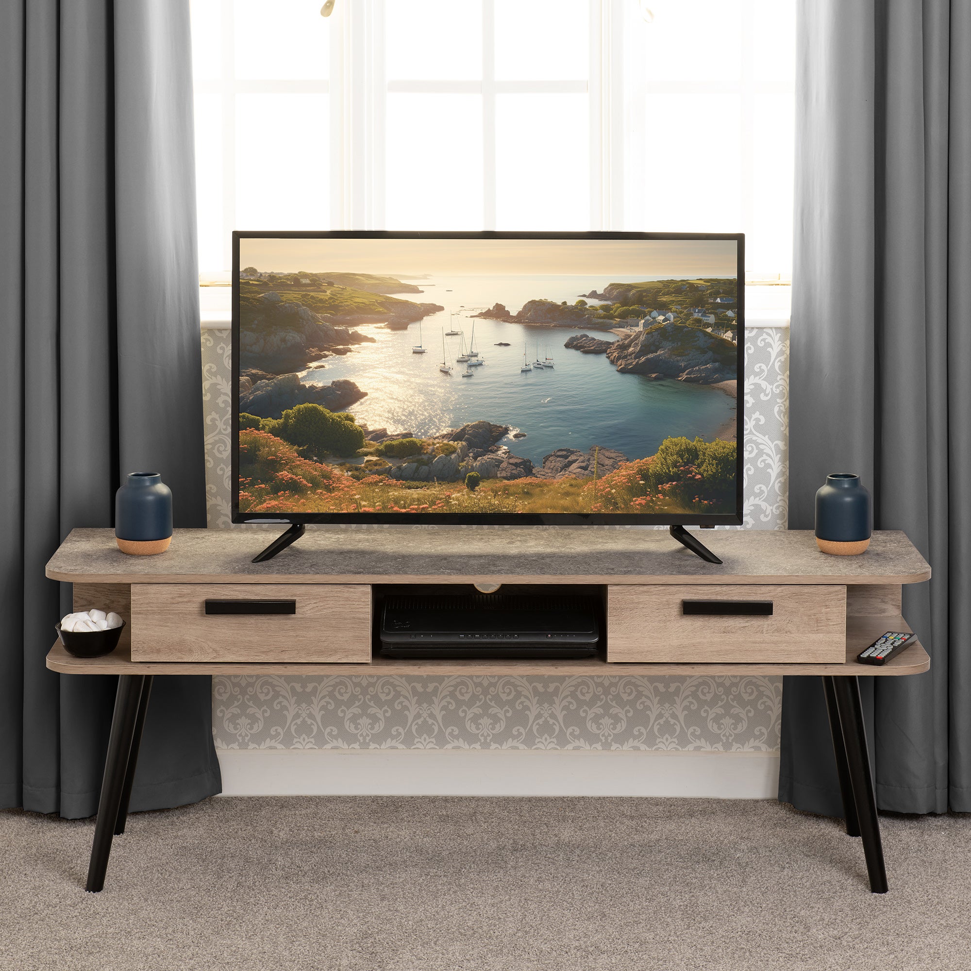 Saxton 2 Drawer Tv Stand For Tvs Up To 70 Mid Oak Brown