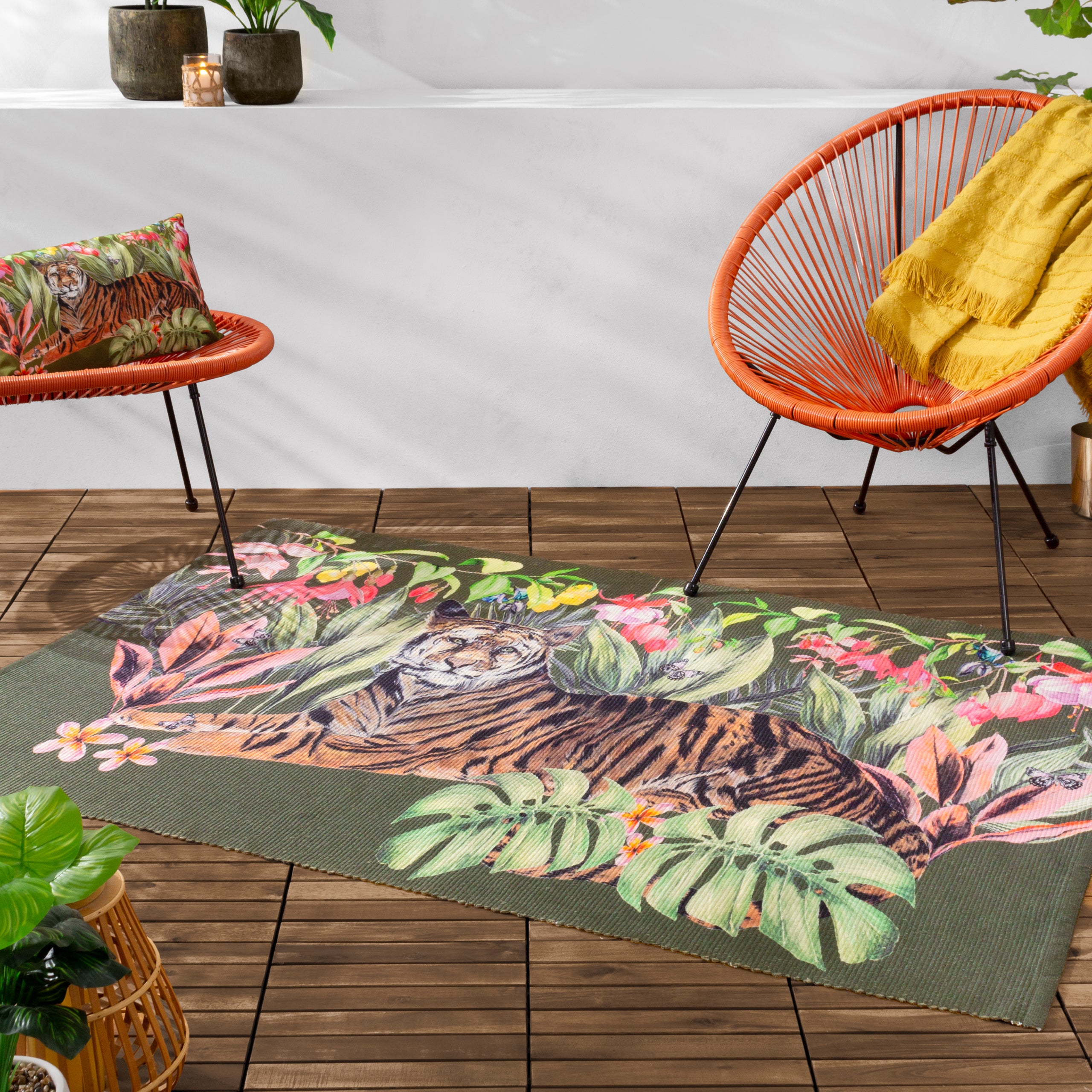 Tropical Tiger Washable Indoor Outdoor Rug Multicoloured