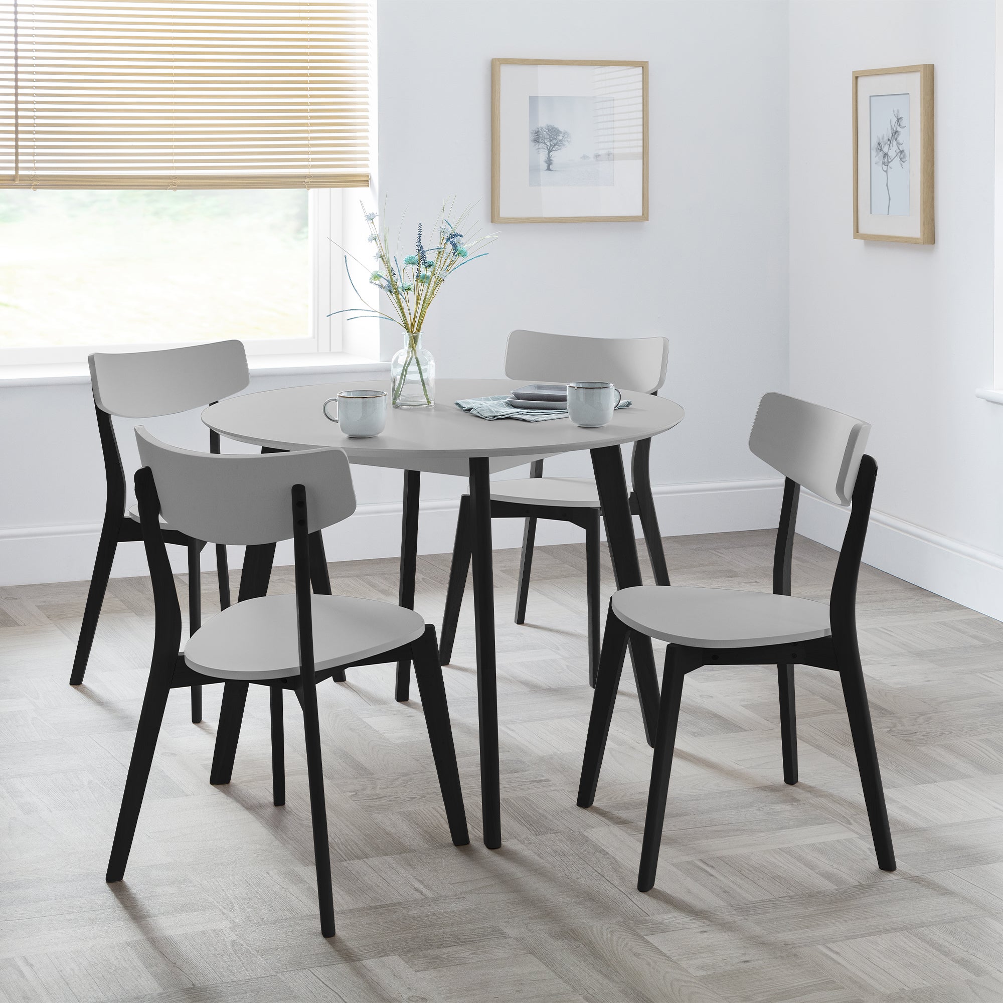 Casa 4 Seater Round Dining Table Grey And Black Grey