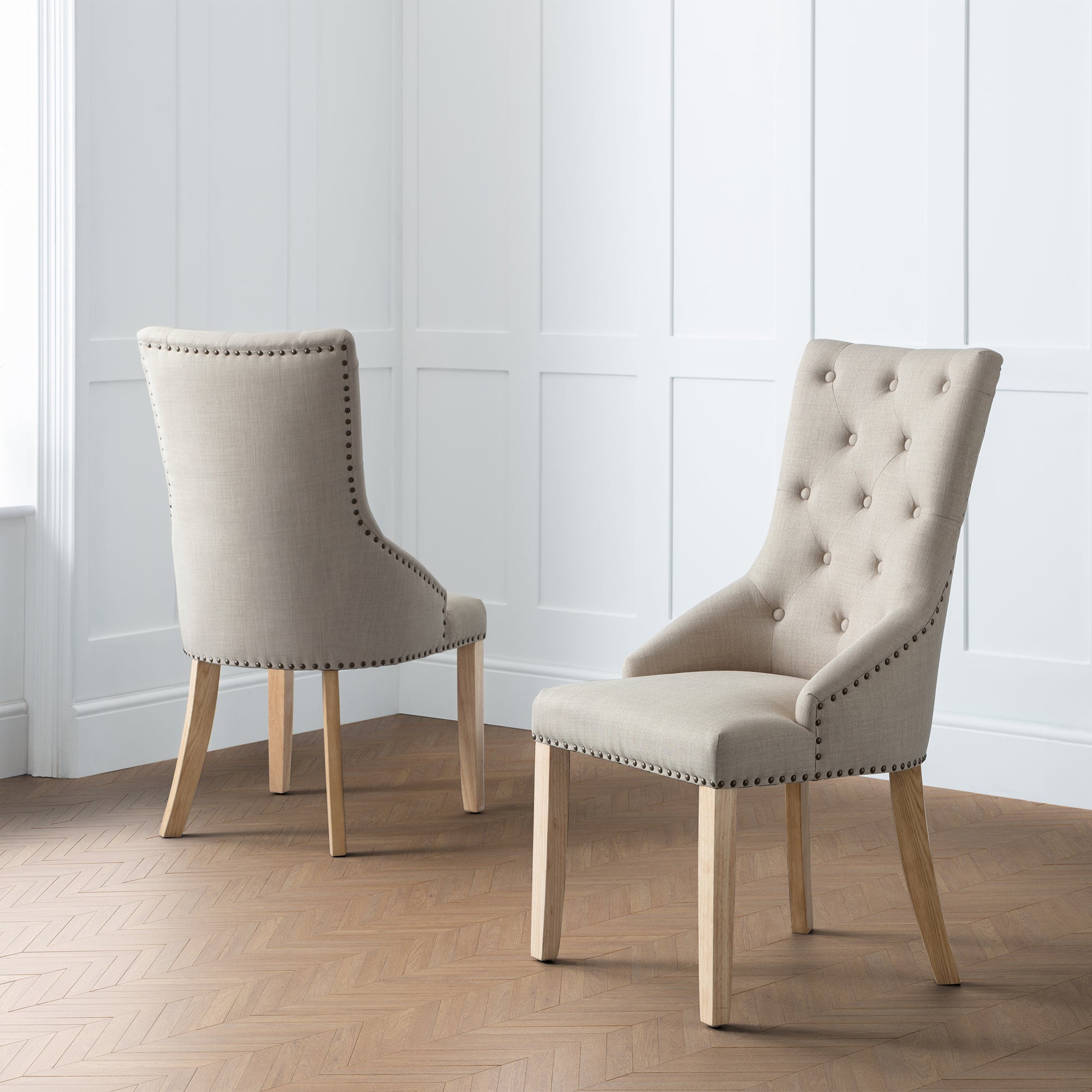 Loire Set Of 2 Button Back Dining Chairs, Linen