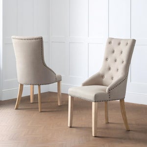 Loire Set Of 2 Button Back Dining Chairs- Linen
