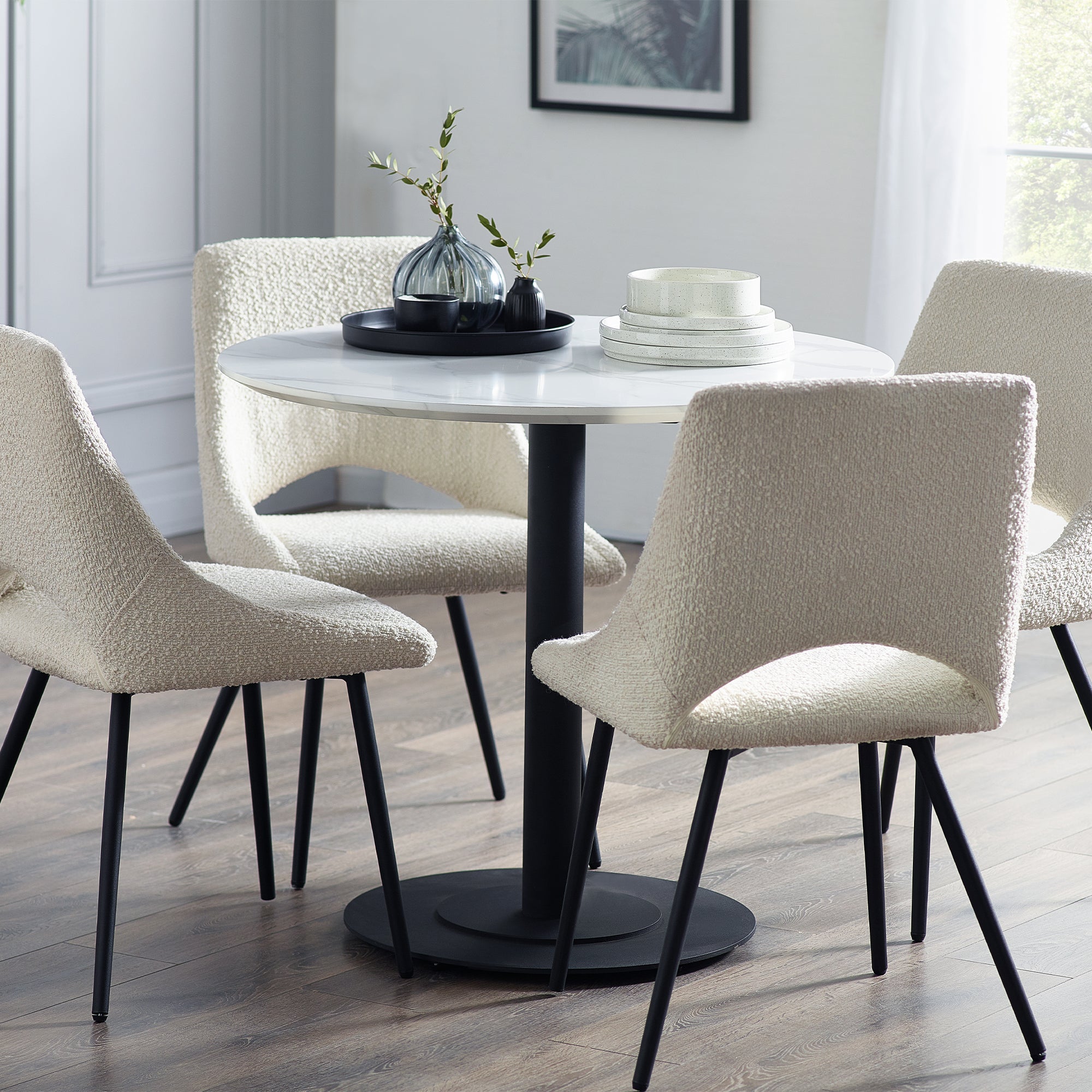 Luca 4 Seater Round Dining Table Marble Off White