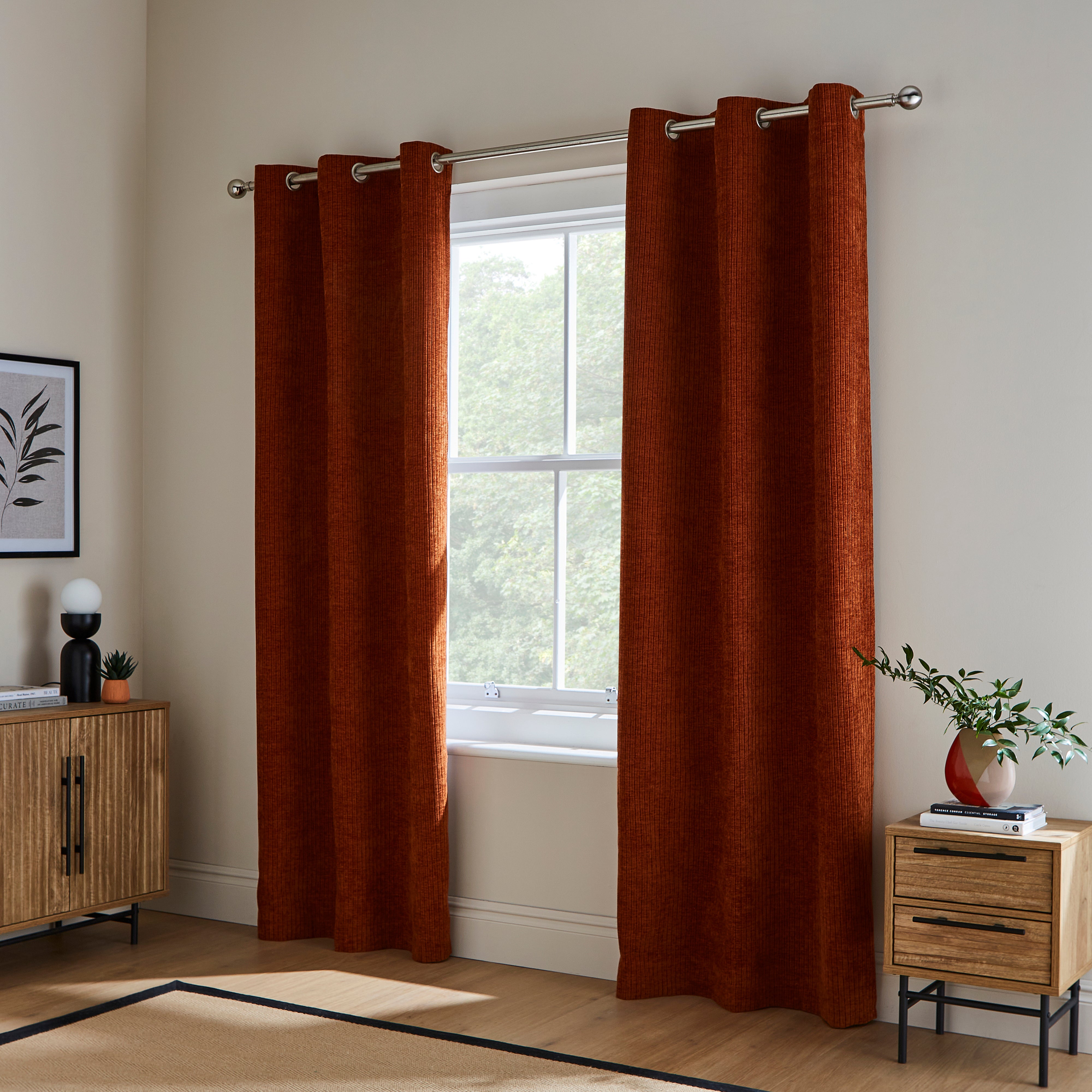 Chenille Striped Corduroy Thermal Eyelet Curtain Butterscotch