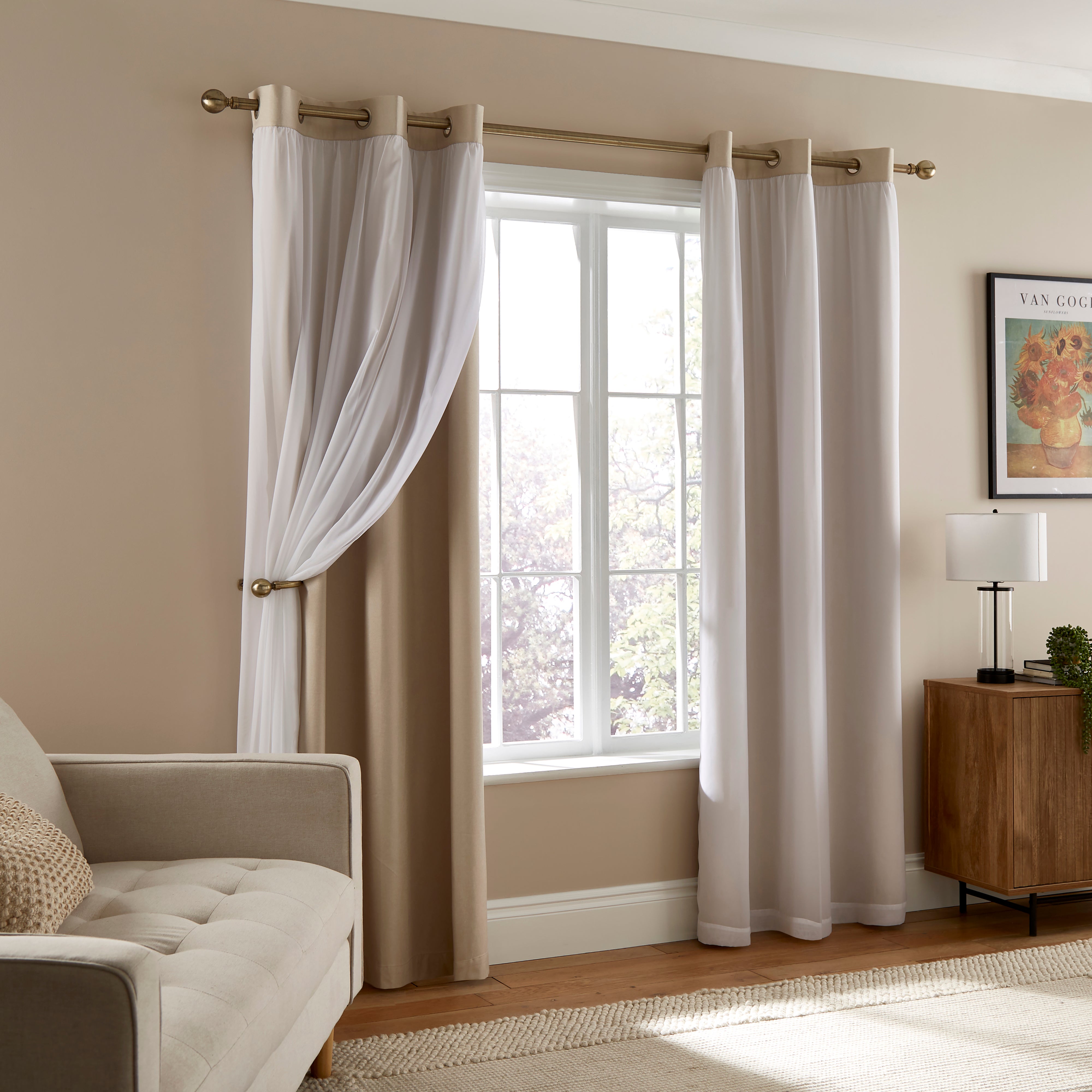 Chenille Striped Corduroy Thermal Eyelet Curtain Cream