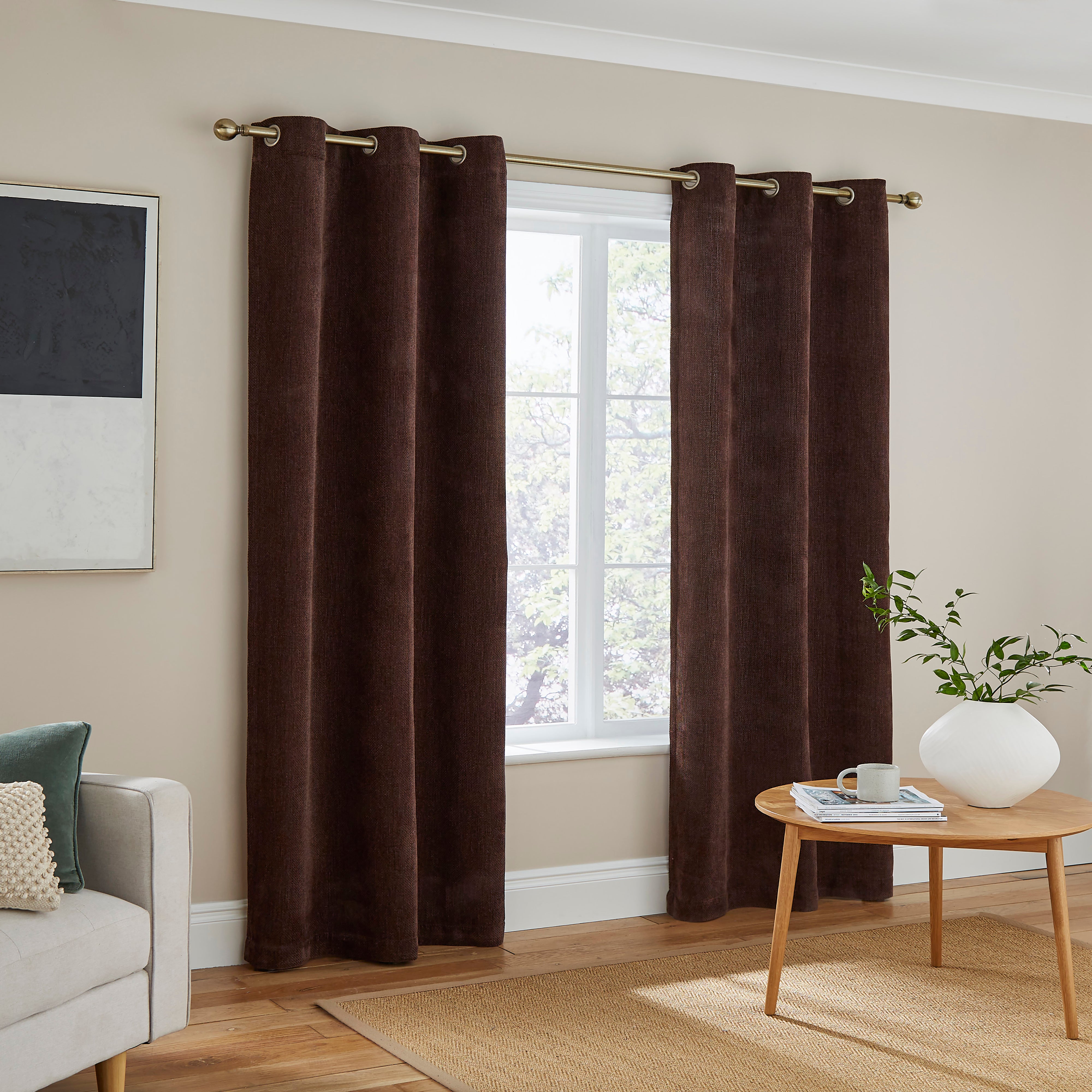 Ensley Chenille Eyelet Curtain Chocolate