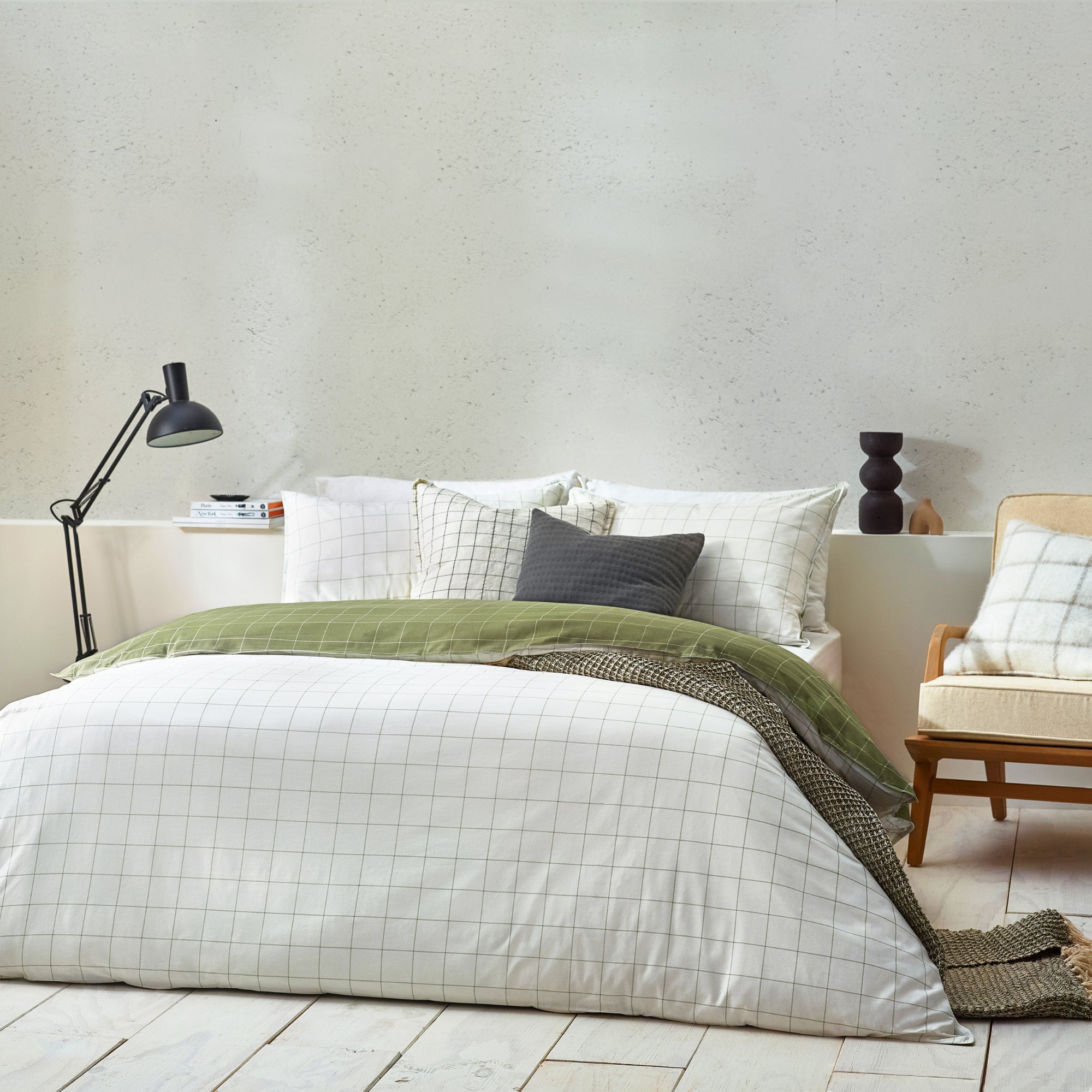 Yard Howarth Check Moss Duvet Cover And Pillowcase Set Light Moss