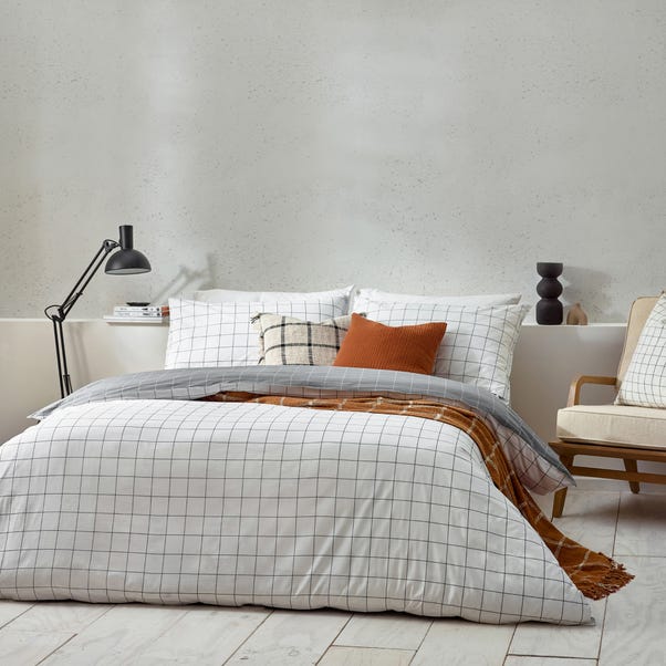 Yard Howarth Check White Duvet Cover and Pillowcase Set image 1 of 4