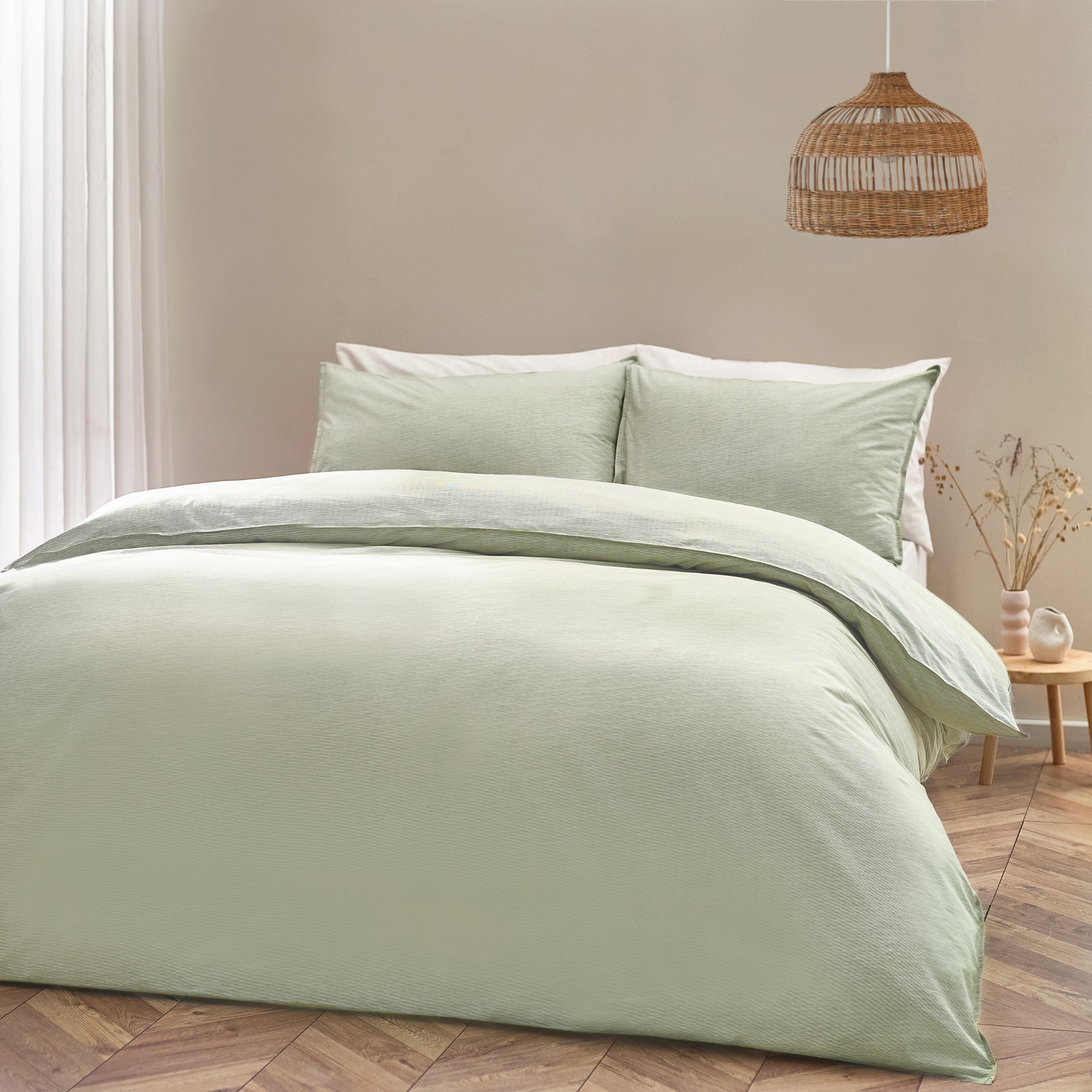 Photos - Bedspread / Coverlet Heaton Yard  Stripe Khaki Duvet Cover and Pillowcase Set Khaki  (Green)