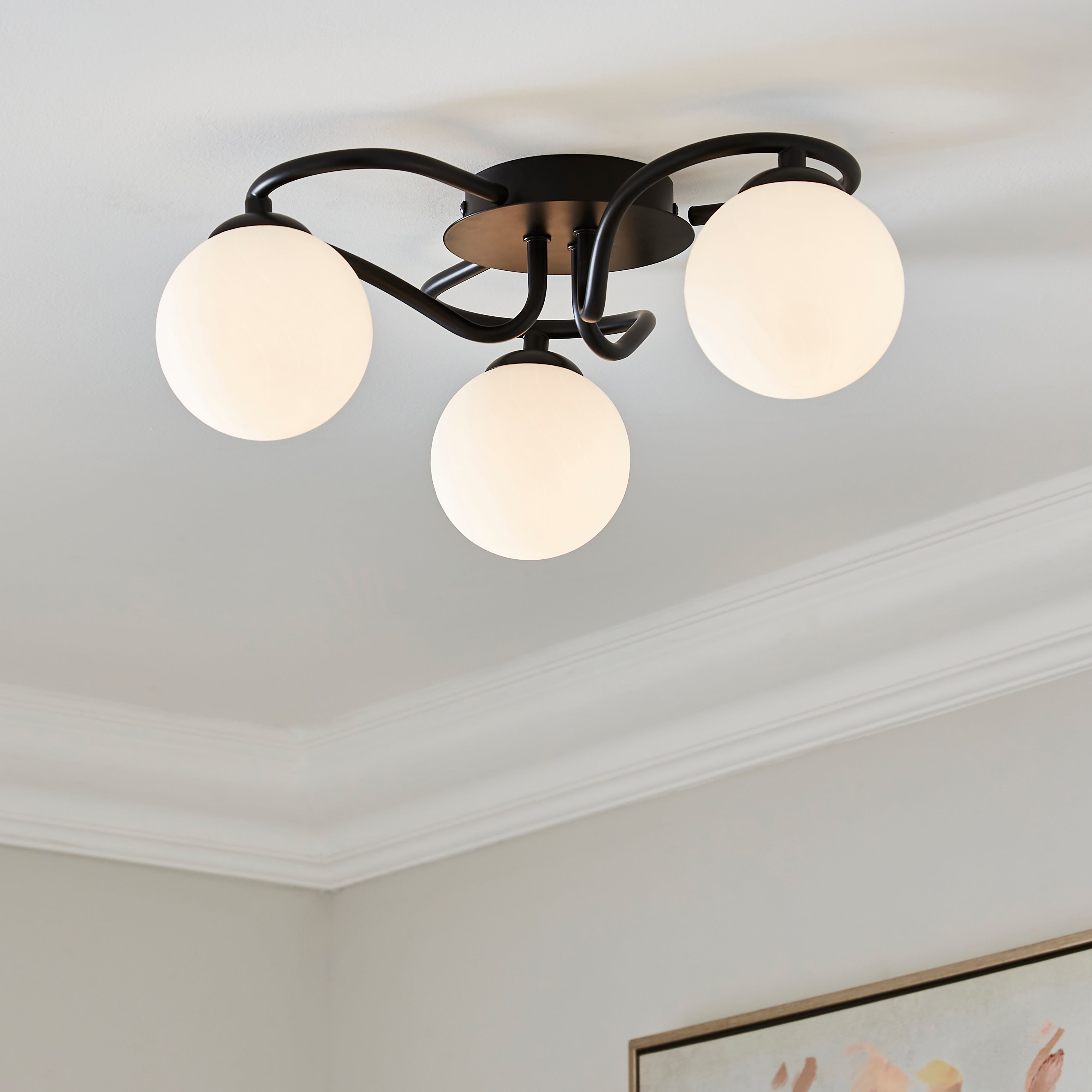 Selana Semi Flush Frosted Ceiling Light Black