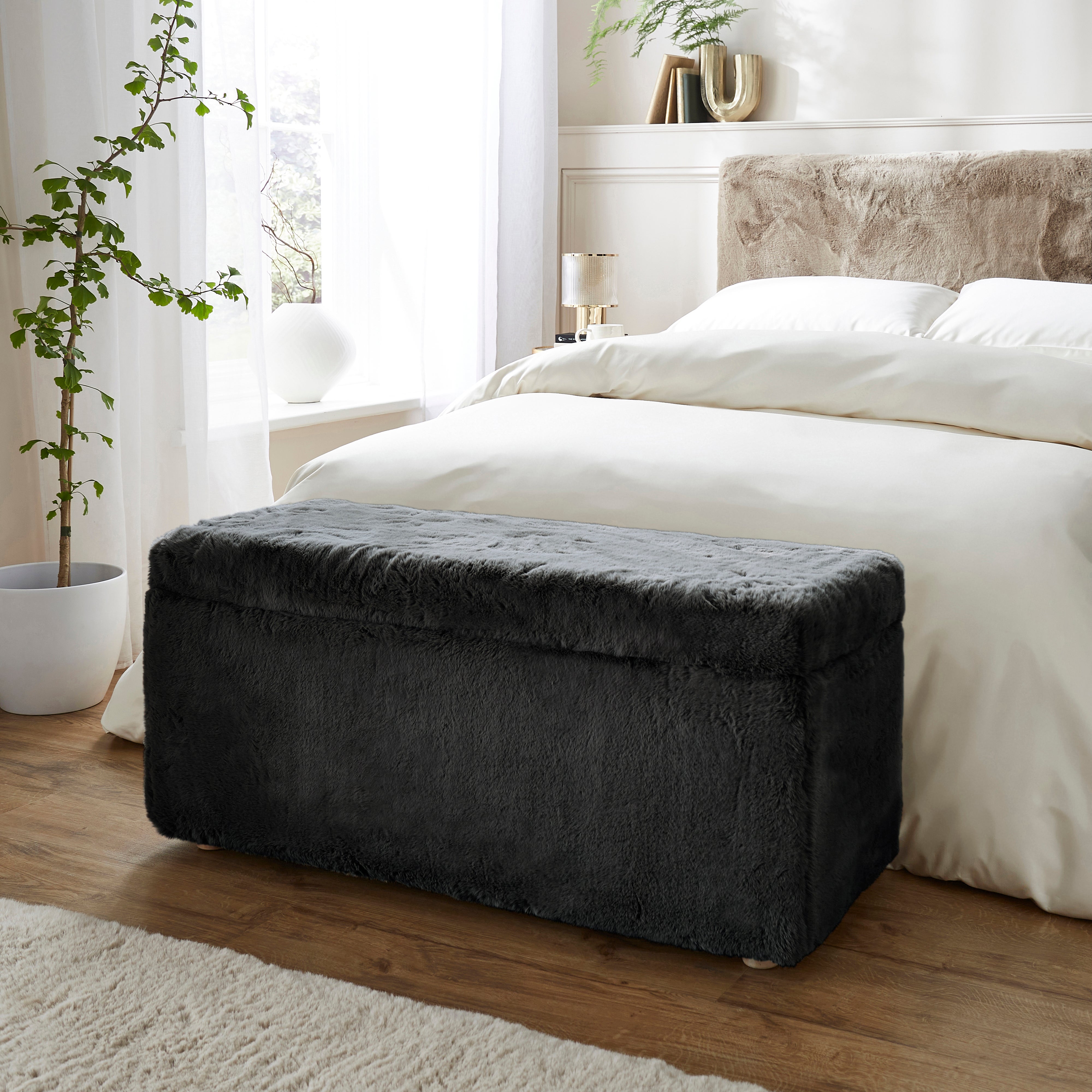 Elysia End Of Bed Ottoman Faux Fur Black